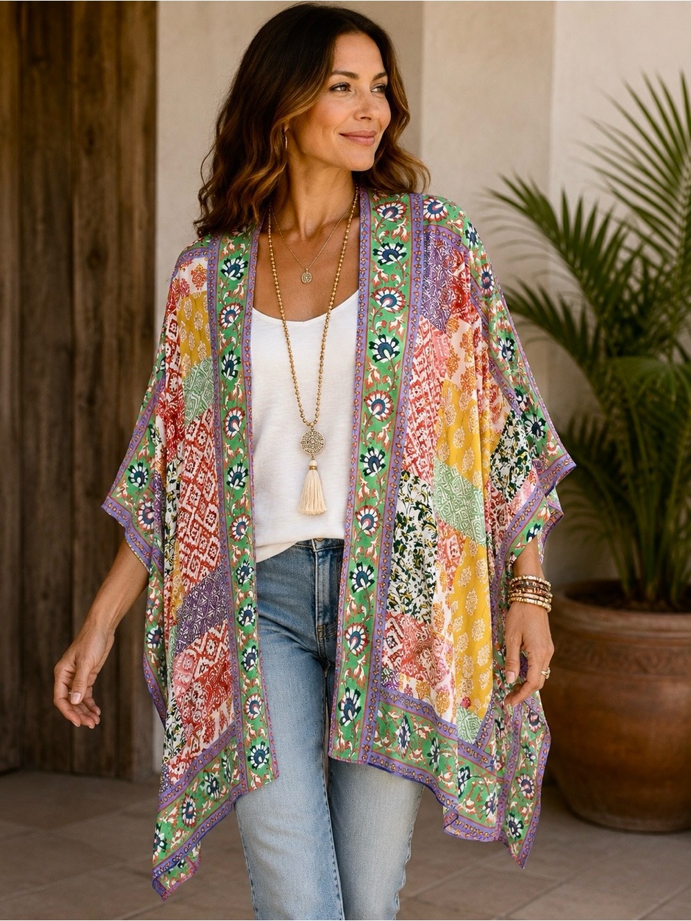 Tolani Collection LP Patchwork Floral Kimono Cardigan 100% Modal Boho India